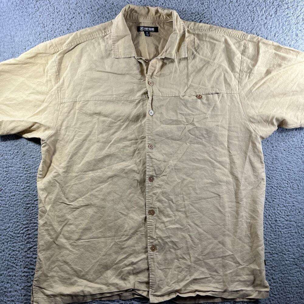 Stacy Adams Mens 3XL Shirt Short Sleeve Linen Cotton Blend Button Up Pocket